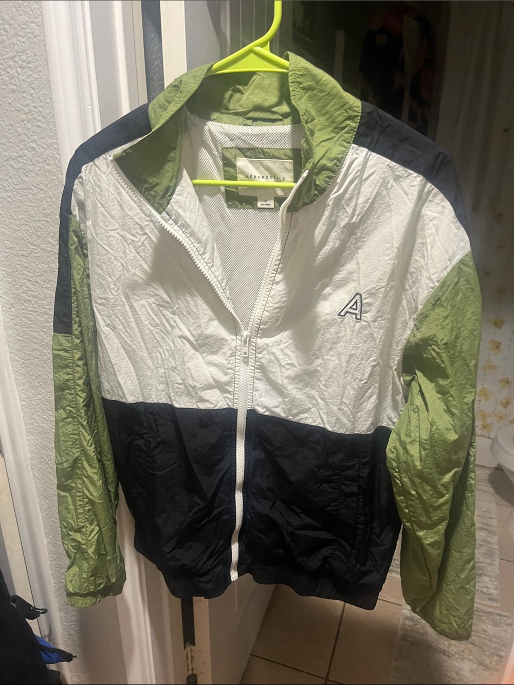 Aeropostale Green White Black Colorblock Bomber Jacket
